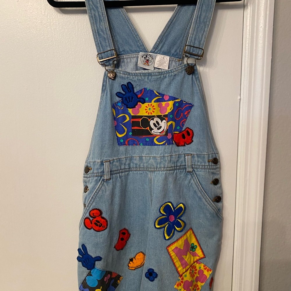 Vintage Mickey & Co Denim Patchwork Short Overalls